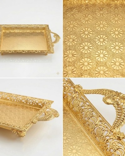 Gold Renk Ayaklı Tepsi Orta Boy Lkm-427 Gold - Lüks Sunum Tepsisi