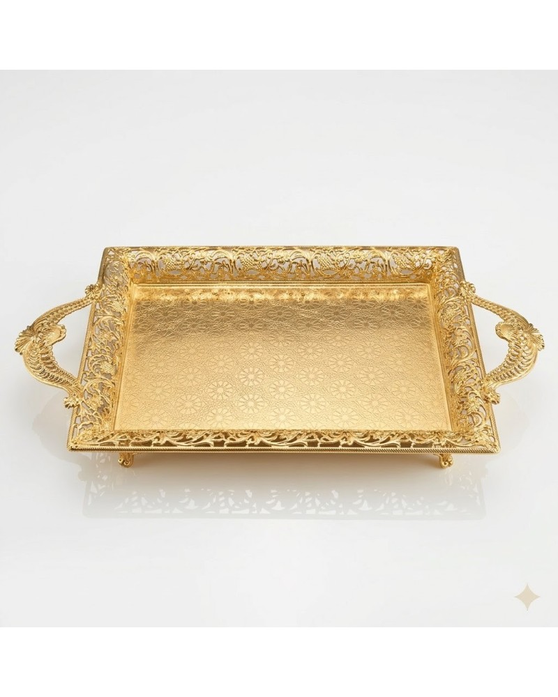 Gold Renk Ayaklı Tepsi Orta Boy Lkm-427 Gold - Lüks Sunum Tepsisi