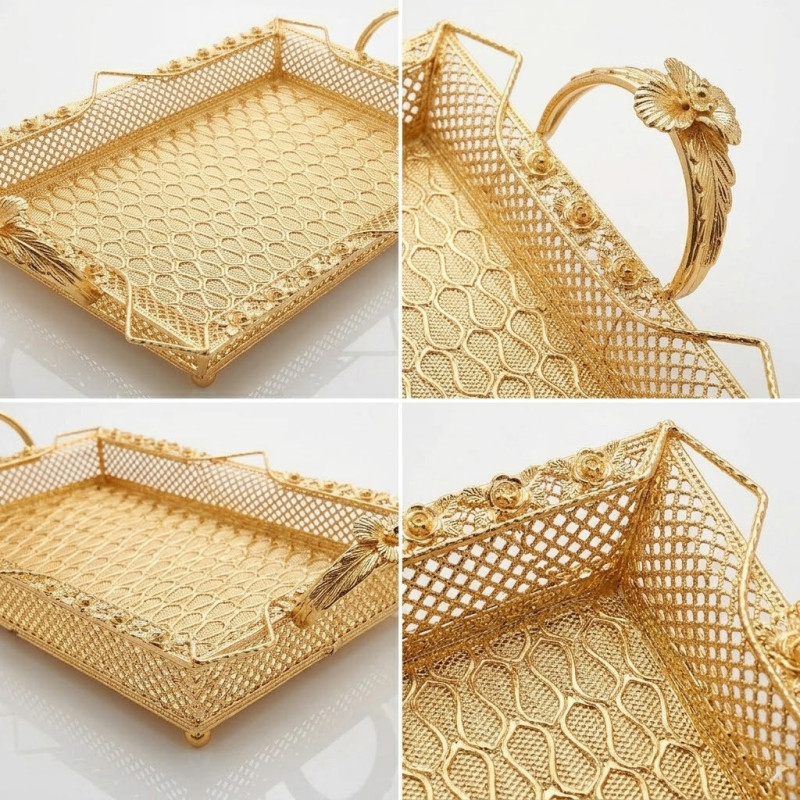 Gold Renk Ayaklı Tepsi Orta Boy Lkm-231 Gold - Lüks Sunum Tepsisi