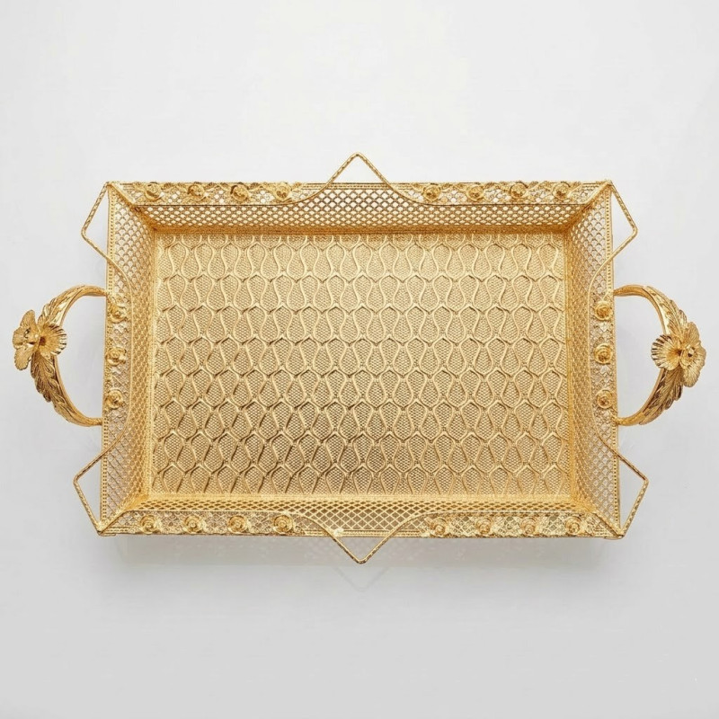 Gold Renk Ayaklı Tepsi Orta Boy Lkm-231 Gold - Lüks Sunum Tepsisi