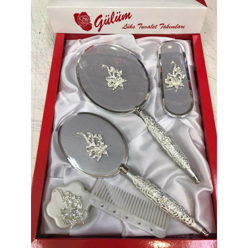 Gülüm 5li Ayna Tarak Fırça Pudralık Çeyiz Seti