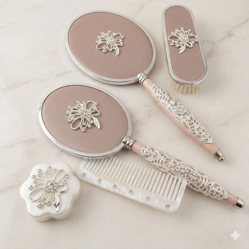 Gülüm 5li Ayna Tarak Fırça Pudralık Çeyiz Seti
