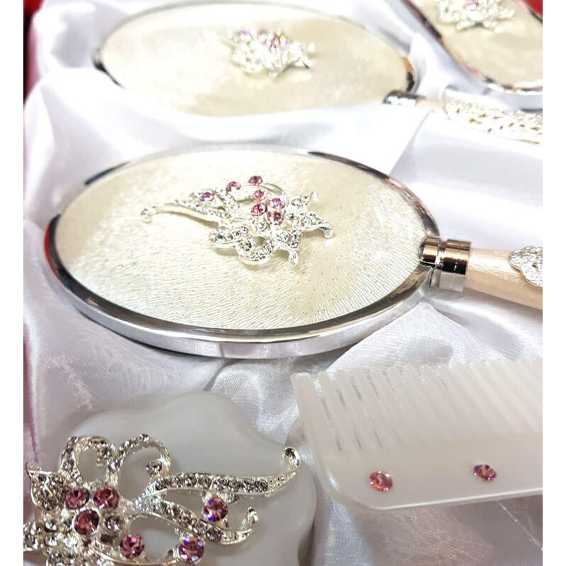 Gülüm 5li Ekru Ayna Tarak Fırça Pudralık Çeyiz Seti