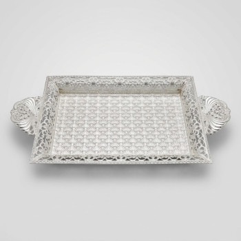 Gümüş Desenli Kristal Taşlı Servis Tepsisi lkm198