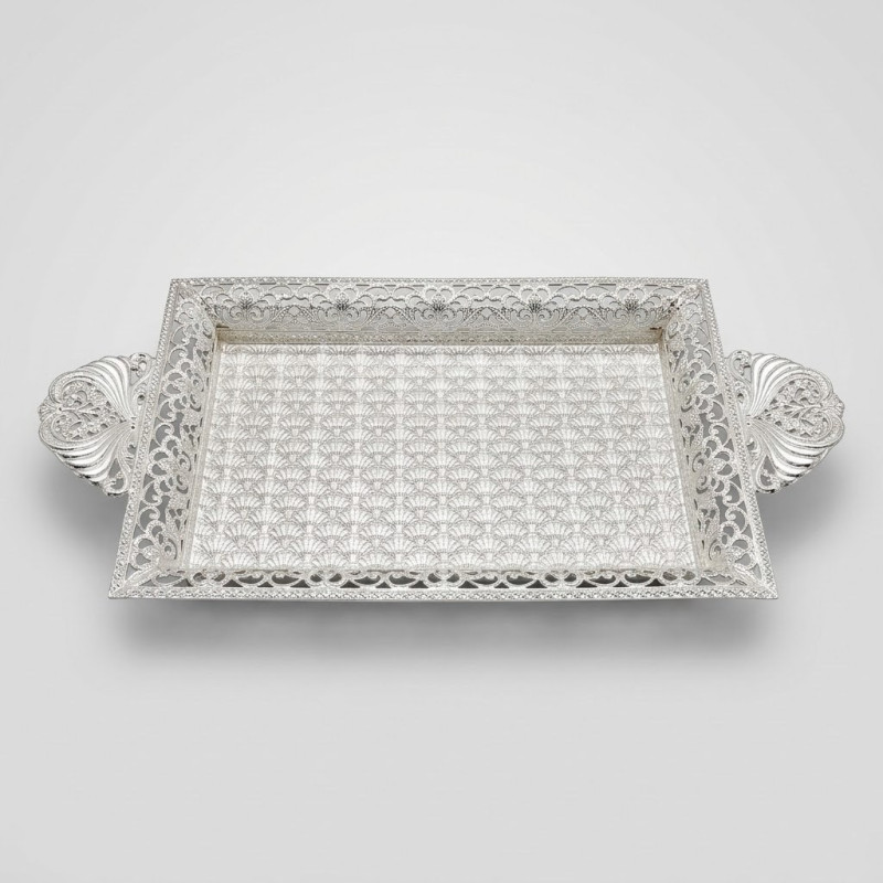 Gümüş Desenli Kristal Taşlı Servis Tepsisi lkm198