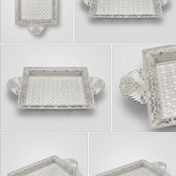 Gümüş Desenli Kristal Taşlı Servis Tepsisi lkm198