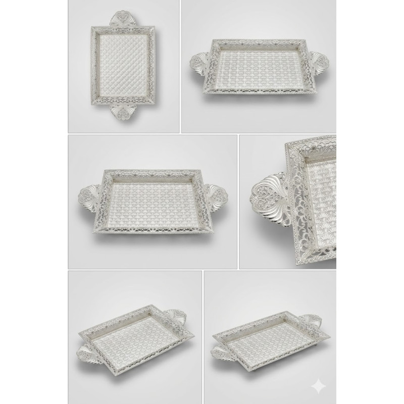 Gümüş Desenli Kristal Taşlı Servis Tepsisi lkm198