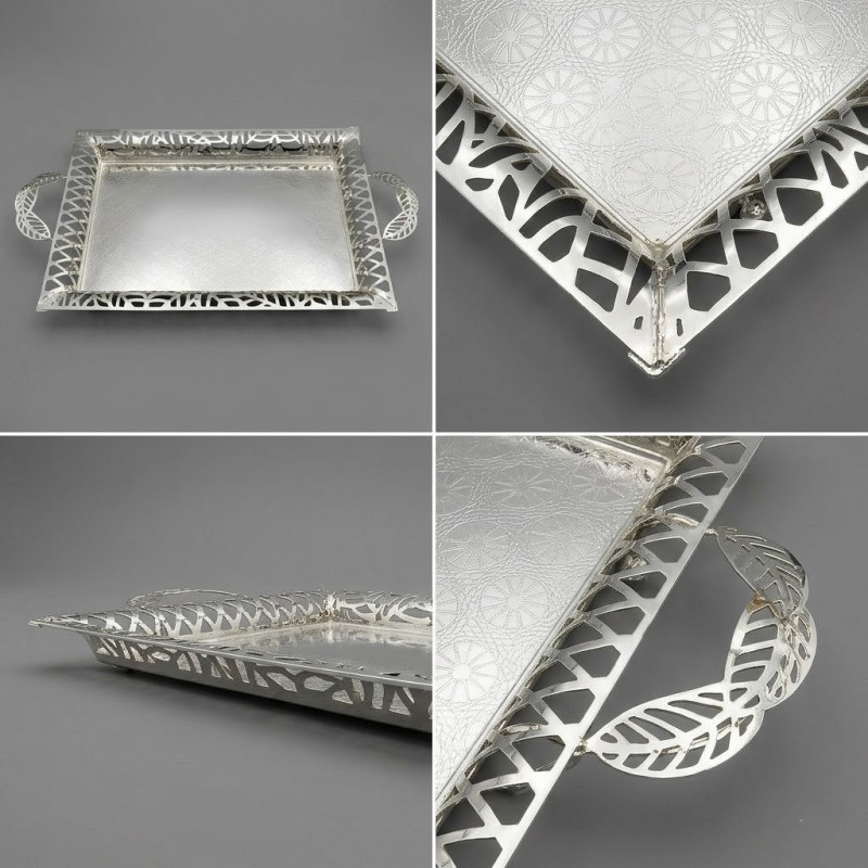 Gümüş Renk Ayaklı Tepsi Orta Boy Lkm-480 No Gümüş - Lüks Sunum Tepsisi