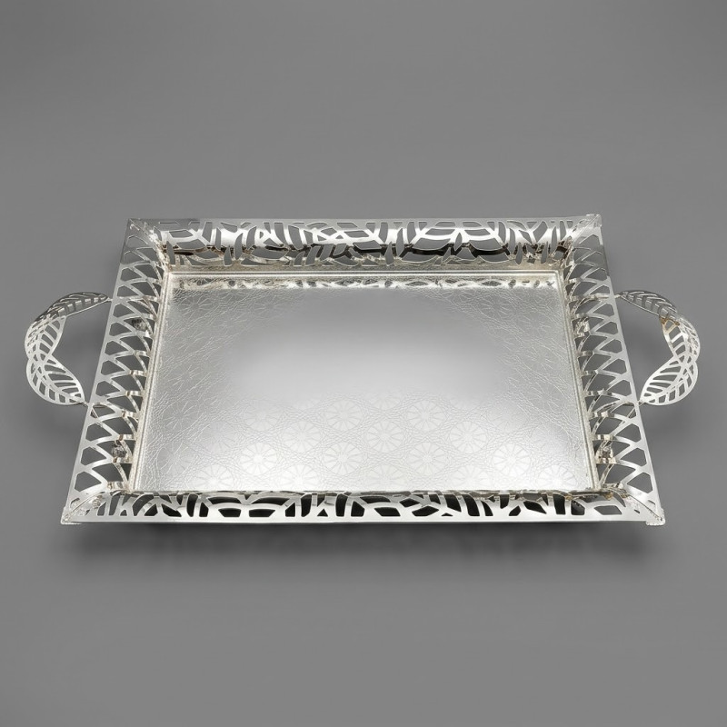 Gümüş Renk Ayaklı Tepsi Orta Boy Lkm-480 No Gümüş - Lüks Sunum Tepsisi