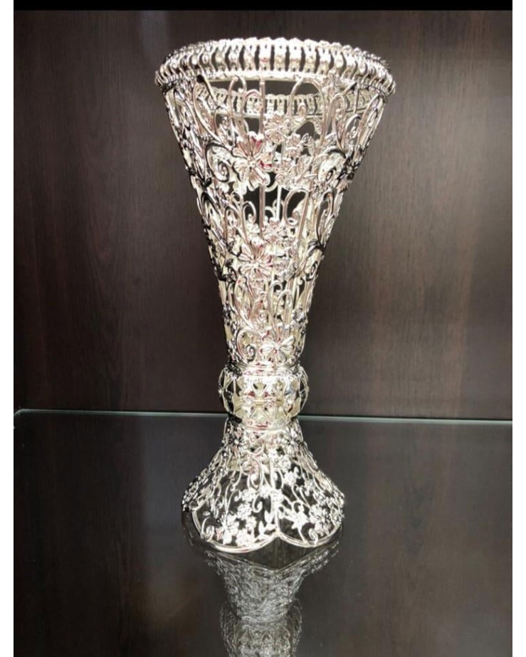 Gümüş Metal Kristal Taşlı Metal Vazo 30cm LKM070 Gümüş Metal Kristal Taşlı Metal Vazo 30cm LKM070