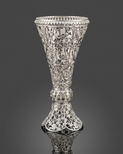 Gümüş Metal Kristal Taşlı Metal Vazo 30cm LKM070