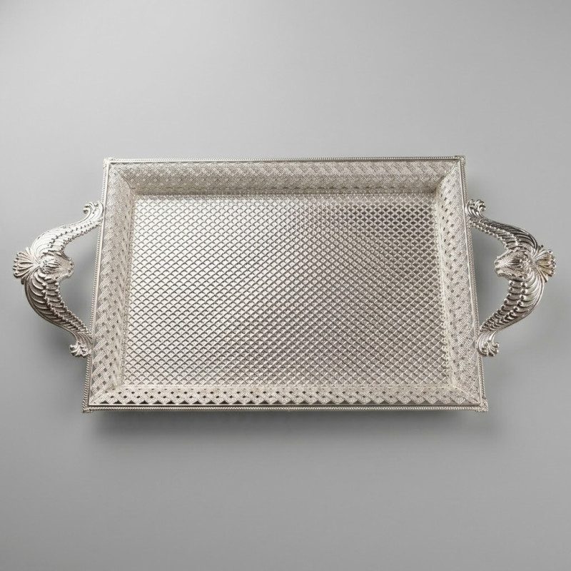 Gümüş Renk Ayaklı Tepsi Orta Boy Lkm-106 Gümüş - Lüks Sunum Tepsisi