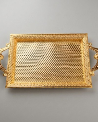 Gold Renk Ayaklı Tepsi Orta Boy Lkm-107 Gold - Lüks Sunum Tepsisi
