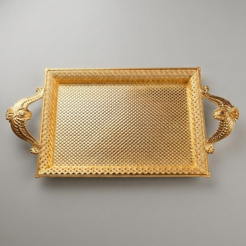 Gold Renk Ayaklı Tepsi Orta Boy Lkm-107 Gold - Lüks Sunum Tepsisi