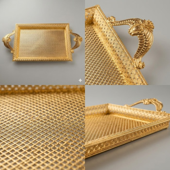 Gold Renk Ayaklı Tepsi Orta Boy Lkm-107 Gold - Lüks Sunum Tepsisi