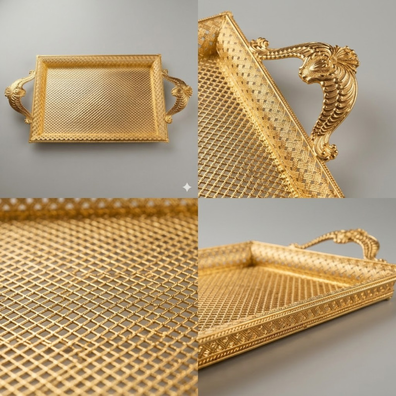 Gold Renk Ayaklı Tepsi Orta Boy Lkm-107 Gold - Lüks Sunum Tepsisi