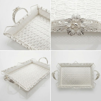 Gümüş Renk Ayaklı Tepsi Orta Boy Lkm-230 Gümüş - Lüks Sunum Tepsisi