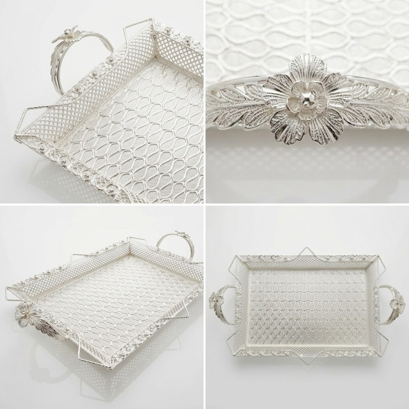 Gümüş Renk Ayaklı Tepsi Orta Boy Lkm-230 Gümüş - Lüks Sunum Tepsisi