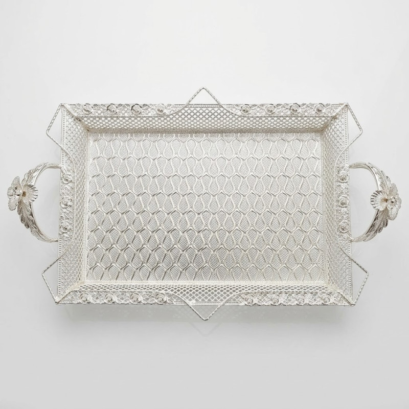 Gümüş Renk Ayaklı Tepsi Orta Boy Lkm-230 Gümüş - Lüks Sunum Tepsisi