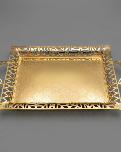 Gold Renk Ayaklı Tepsi Orta Boy Lkm-481 Gold - Lüks Sunum Tepsisi
