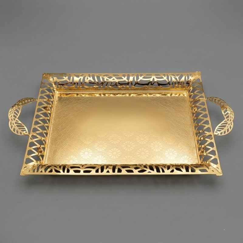 Gold Renk Ayaklı Tepsi Orta Boy Lkm-481 Gold - Lüks Sunum Tepsisi