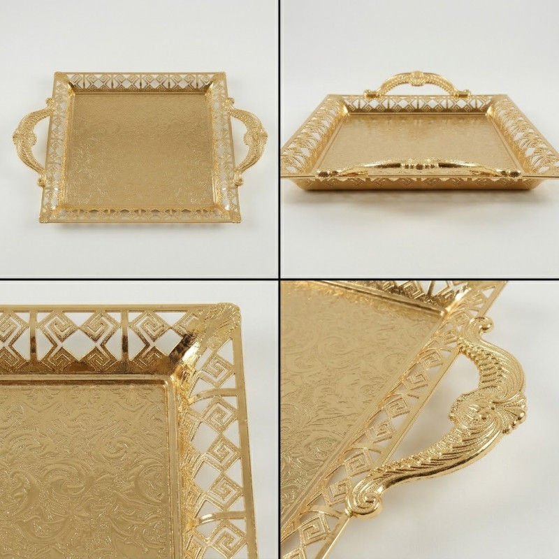 Gold Renk Ayaklı Tepsi Orta Boy Lkm-499 Gold - Lüks Sunum Tepsisi