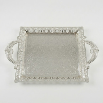 Gümüş Renk Ayaklı Tepsi Orta Boy Lkm-498 Gümüş - Lüks Sunum Tepsisi