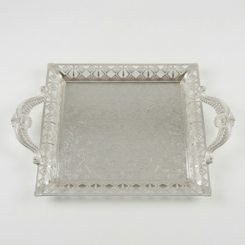 Gümüş Renk Ayaklı Tepsi Orta Boy Lkm-498 Gümüş - Lüks Sunum Tepsisi