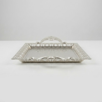 Gümüş Renk Ayaklı Tepsi Orta Boy Lkm-498 Gümüş - Lüks Sunum Tepsisi