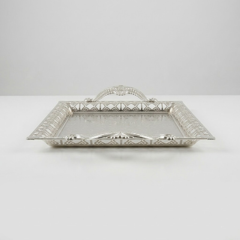 Gümüş Renk Ayaklı Tepsi Orta Boy Lkm-498 Gümüş - Lüks Sunum Tepsisi