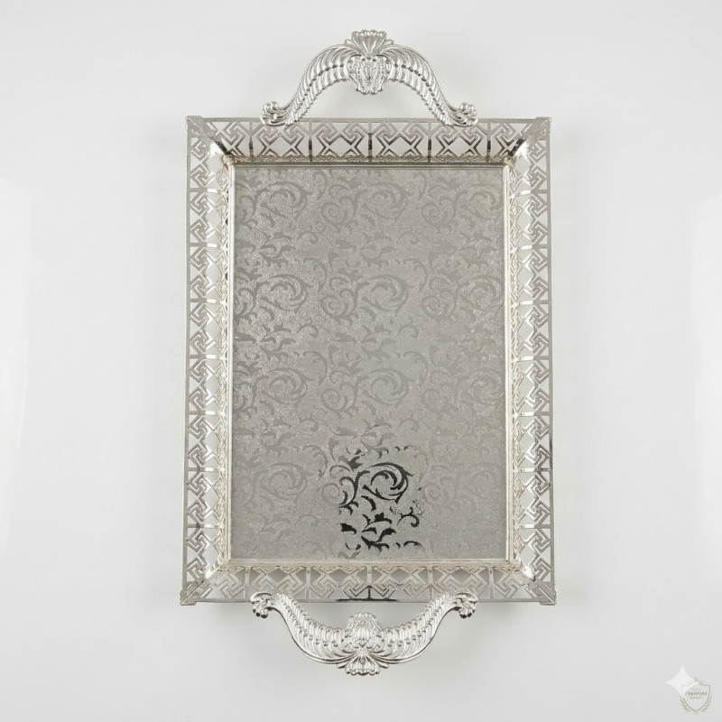 Gümüş Renk Ayaklı Tepsi Orta Boy Lkm-498 Gümüş - Lüks Sunum Tepsisi