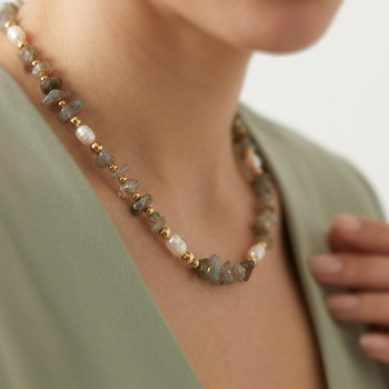 Labradorite Doğal Taşlı Kadın İnci Kolye - Enerji Ve Çakra Dengesi Sağlayan Bohem Kadın Takı