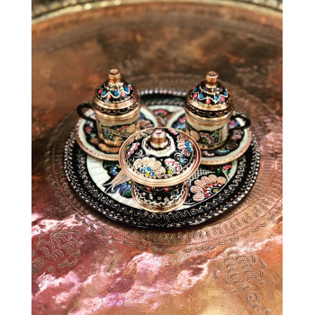 Hakiki Erzincan Bakır 4'Lü Kahve Fincanı ve Cezve Set