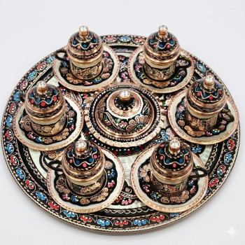 Hakiki Erzincan Bakır 8'Li Kahve Fincanı Lokumluk Set