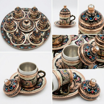 Hakiki Erzincan Bakır 8'Li Kahve Fincanı Lokumluk Set