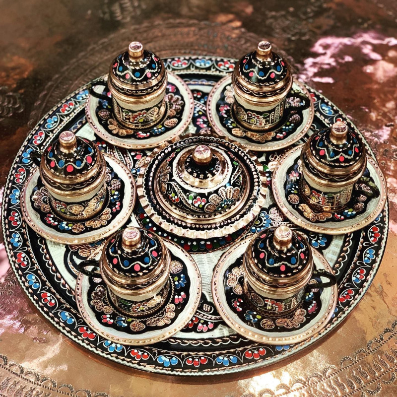 Hakiki Erzincan Bakır 8'Li Kahve Fincanı Lokumluk Set Hakiki Erzincan Bakır 8'Li Kahve Fincanı Lokumluk Set