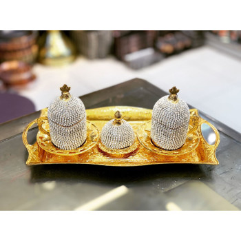 İkili Kristal Taş Kaplama Kahve Fincan Seti