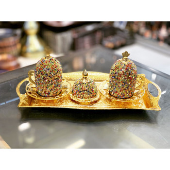 İkili Renkli Kristal Taş Kaplama Kahve Fincan Seti