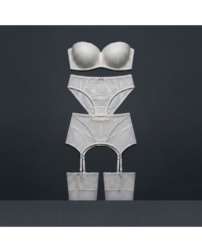 Intense Lolita Jartiyer Takım - (Lotus Cup) - Ekru