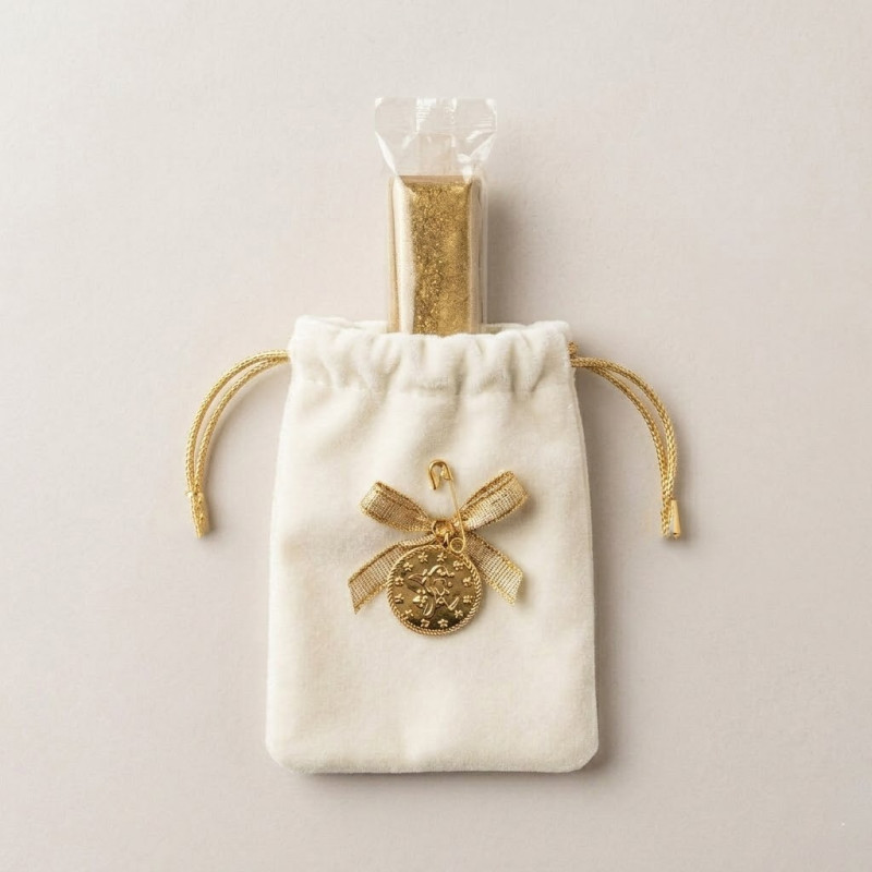 Kadife Kına Kesesi Ekru 50 Adet - İçi Toz Kına Dolu Hediyelik - Altın Detaylı Lüks Kına Kesesi Seti