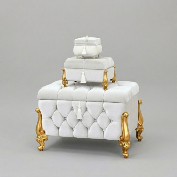 Kapitoneli 3lü Çeyiz Nişan Gelin Sandığı Ekru