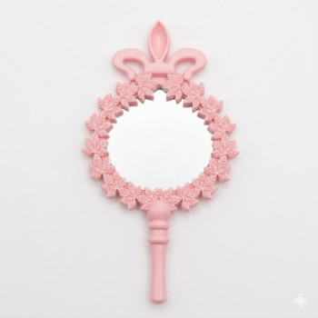 Kına Gecesi Hediyelik Pembe Çiçekli Plastik El Aynası - 5x10.5 cm (10 Adet)
