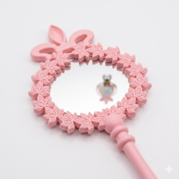 Kına Gecesi Hediyelik Pembe Çiçekli Plastik El Aynası - 5x10.5 cm (10 Adet)
