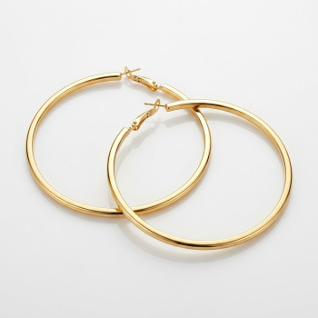 Klasik Halka Küpe - 4 cm Büyük Boy Parlak Gold Halka Küpe Seti