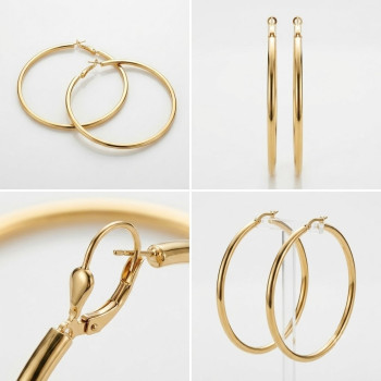 Klasik Halka Küpe - 4 cm Büyük Boy Parlak Gold Halka Küpe Seti