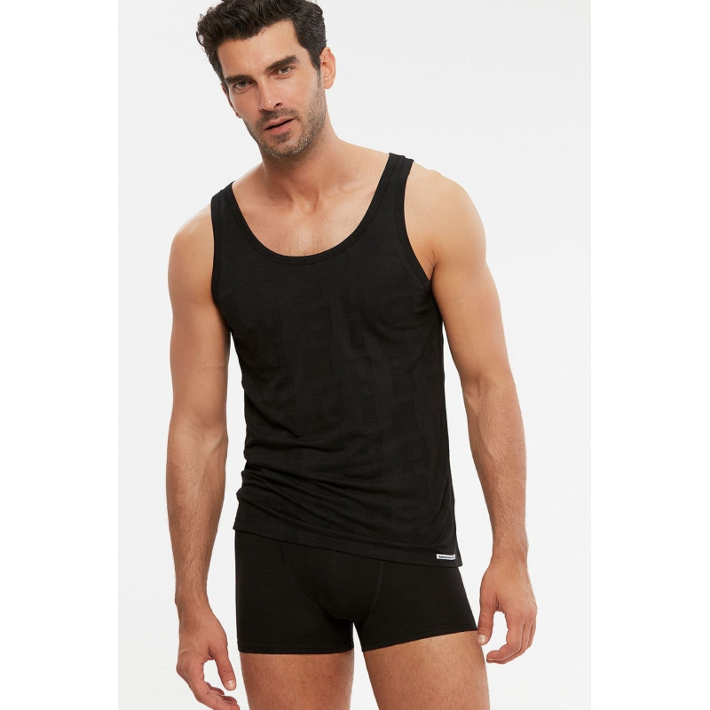 KOM Anka Askılı Modal Jakar Desen Erkek Atlet Siyah