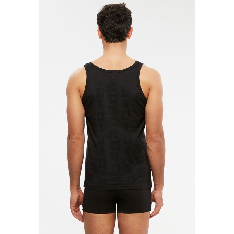 KOM Anka Askılı Modal Jakar Desen Erkek Atlet Siyah