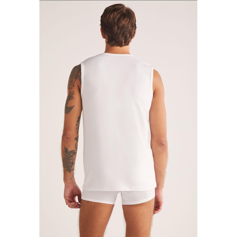 Kom Barny V Yakalı Pamuk 2 li Erkek Atlet Beyaz