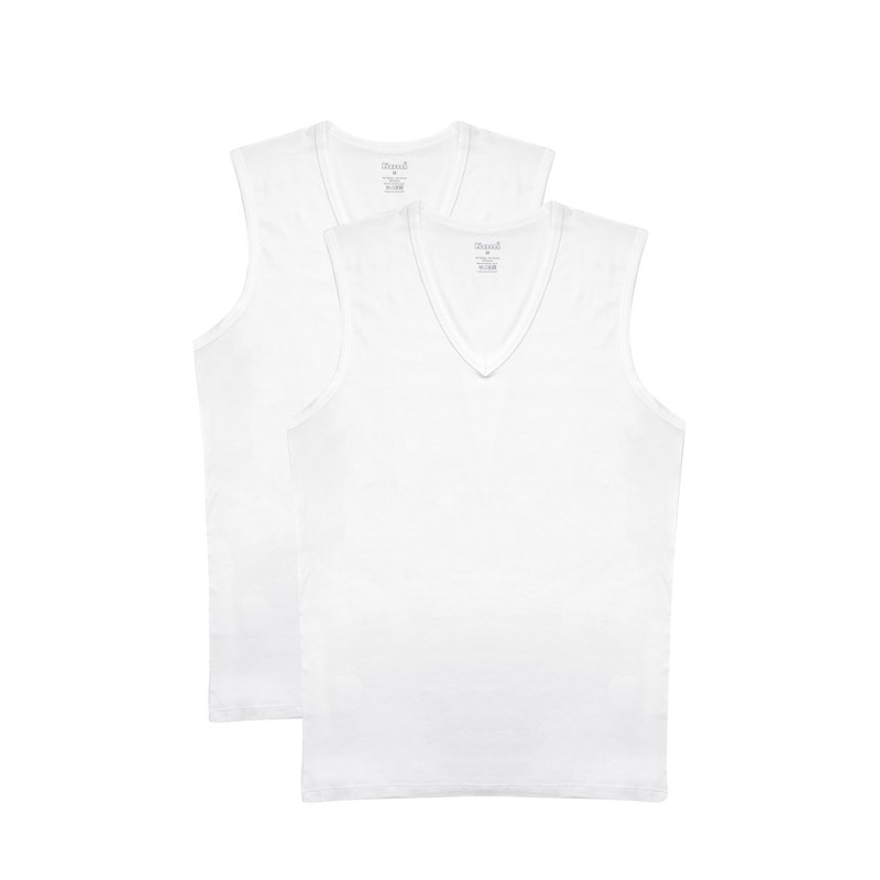 Kom Barny V Yakalı Pamuk 2 li Erkek Atlet Beyaz