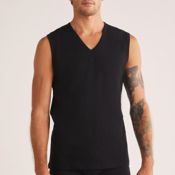 Kom Barny V Yakalı Pamuk 2 li Erkek Atlet Siyah